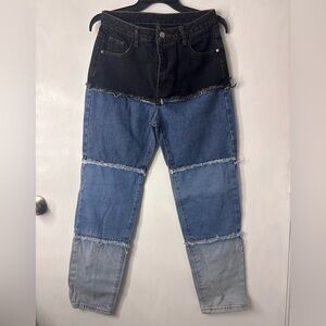 SHEIN Black and Blue Patchwork Jeans